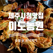 [제주시] 나만 알고 싶은 제주시청 신상 모닥치기 찐맛집 '이도농원'. 바삭한 모듬튀김 + 숯불향 닭볽음탕.