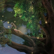 환상적인 나무 일러스트,아프리카 초원의 밤의 나무 일러스트,디지털아트