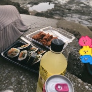 후쿠오카 일상:) 저렴한 식품 마트 로피아/ 노을 보며 먹는 김밥, 치킨이 꿀맛!!