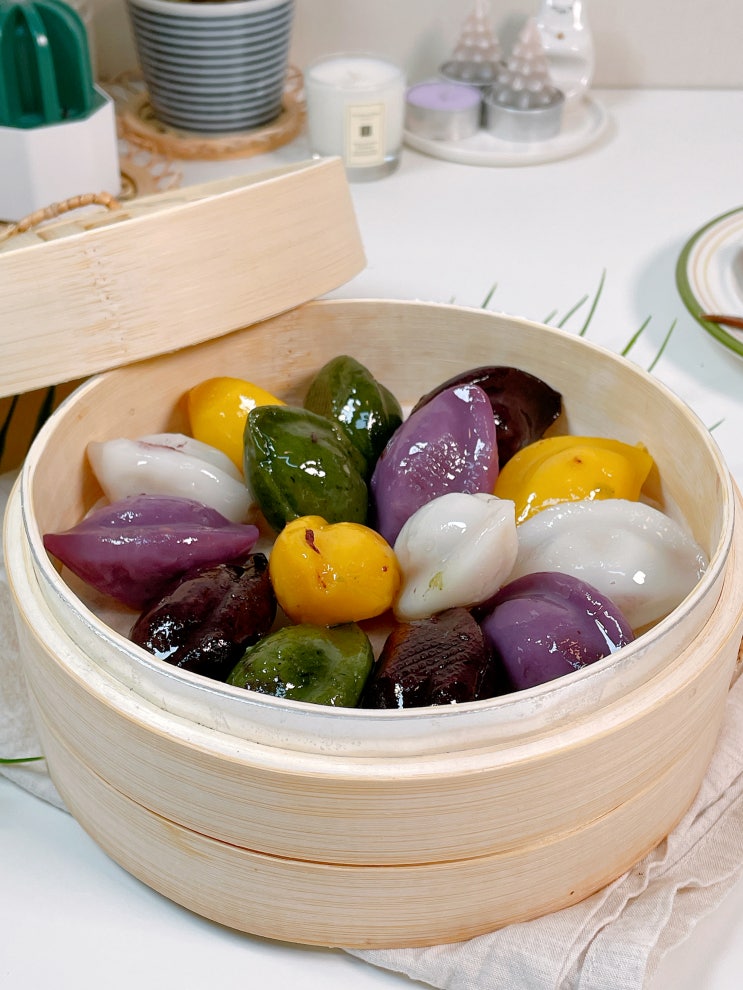 냉동송편 찌기 송편찌는법 찌는시간 오색 깨송편 대나무찜기 요리 : 네이버 블로그