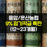 음암/운산농협 정기적금 특판 : 9.0% 12~23개월(ft.주머니적금)