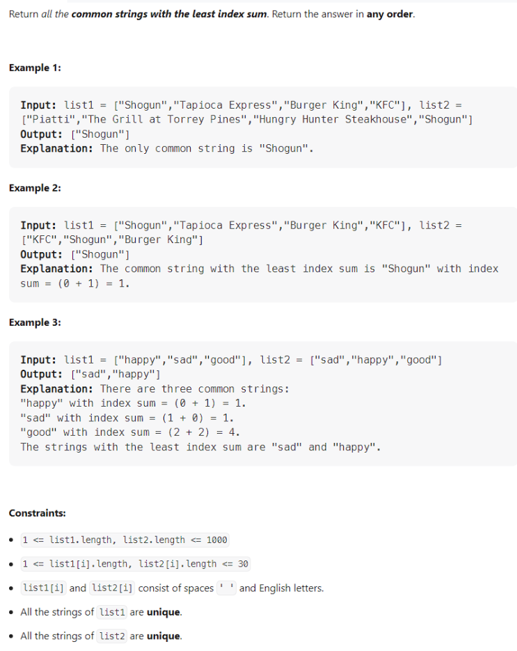 java-minimum-index-sum-of-two-lists-leetcode-599