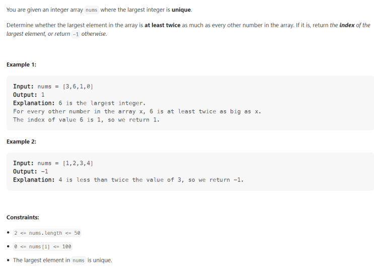 JAVA_Largest Number At Least Twice of Others_LeetCode 747 : 네이버 블로그