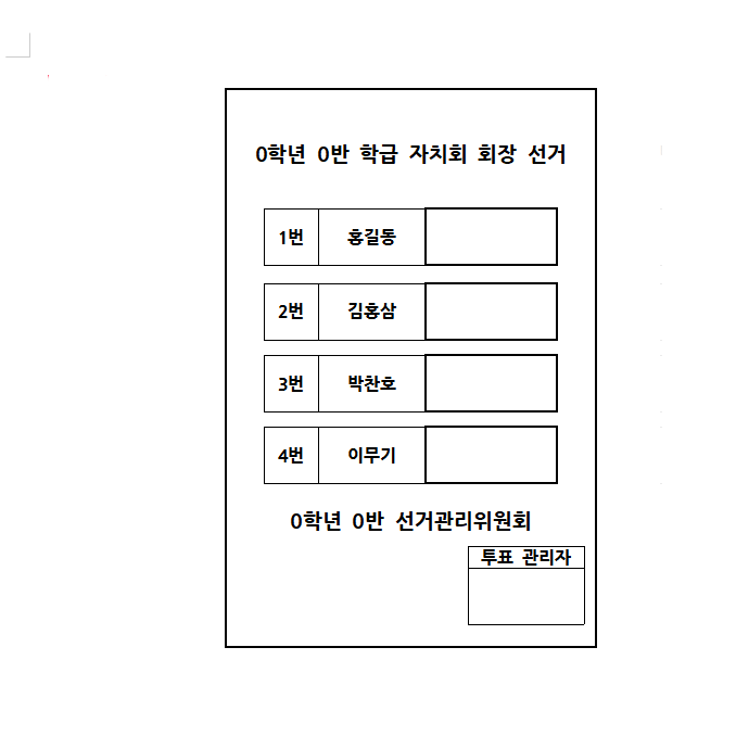 반장, 부반장 선거 진행 방식과 일정 (투표용지 공유) : 네이버 블로그