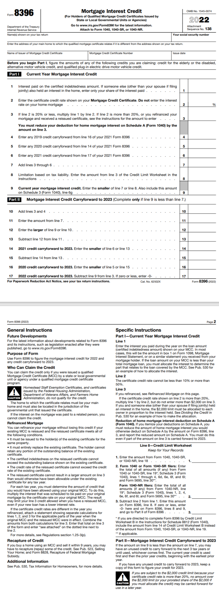 About Form 8396, Mortgage Interest Credit 양식 8396, 담보대출 이자 공제 : 네이버 블로그