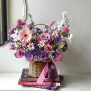 축하를 위한 핑크보라꽃바구니 의정부 민락 꽃집 페페플라워