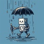Robot holding an umbrella in the rain, Matisse style