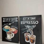 초크아트 카페 그림액자 소품 에스프레소 머신과 커피