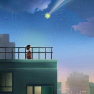 일러스트 작가의 혜성이 떨어지는 밤 일러스트,도시야경 그래픽 아트워크