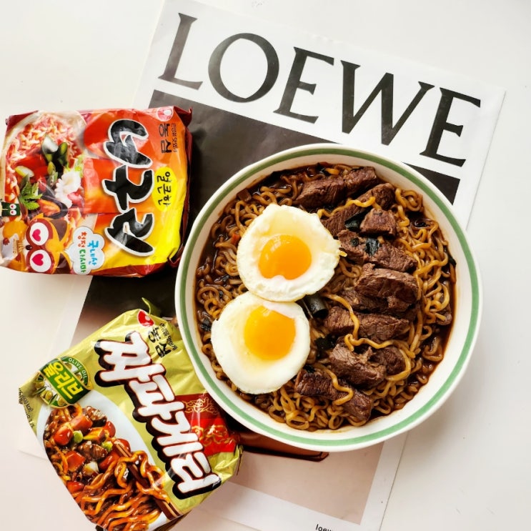 짜파구리 조리법 짜파게티 너구리 짜파게티 맛있게 끓이는법 소고기라면 짜장라면 조합 : 네이버 블로그