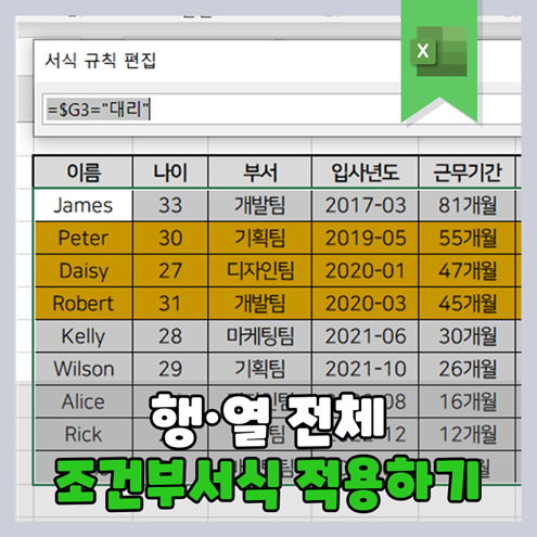 엑셀 조건부서식 행 또는 열 전체에 적용하는 방법 : 네이버 블로그