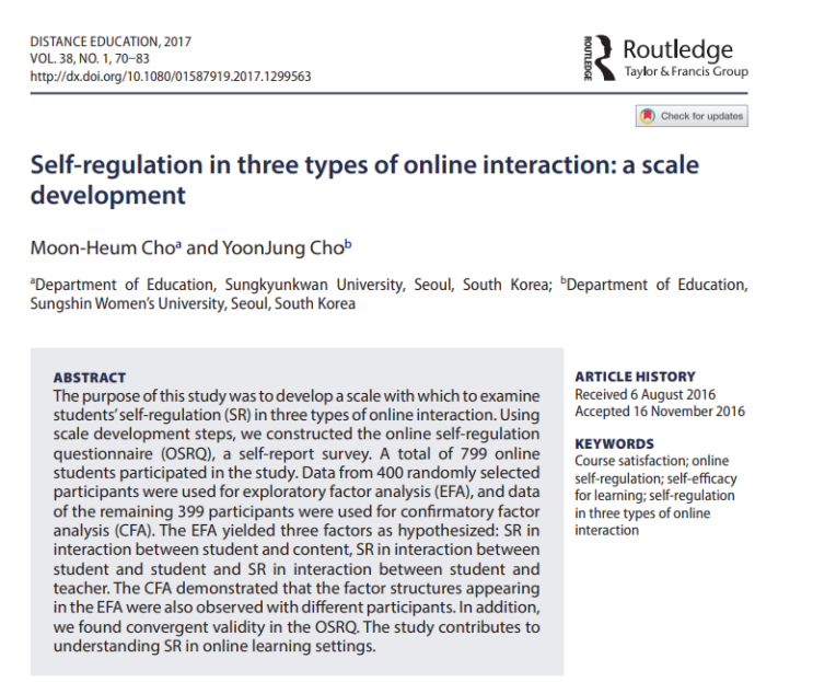 Cho, M. H., & Cho, Y. (2017). Self-regulation in three types of online ...