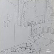 배경 그리기 : 침대, 컵, 누워있는 사람 그리기
