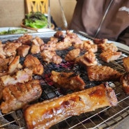 아산 숯불갈비 맛집 온 가족이 가기 좋은 신정호 남산촌장골