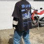 남자 일본 오버핏 반팔 빈티지 바이크 슈퍼 커브 오토바이 티셔츠