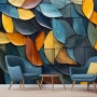 [크레용벽지] 추상 나뭇잎 입체 목각 카페 인테리어 뮤럴 포인트 디자인 벽지 & 롤스크린