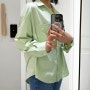 유메르 UMER 소피아 루즈 셔츠 애플민트 화이트 블라우스 입어보기!