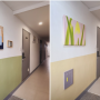 [원룸 건물 셀프인테리어] 순백화이트 복도 공간 그린 & 크림옐로 컬러 분할 셀프페인팅