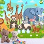 [크레용벽지] 귀여운 동물 기린 팬더 코끼리 밀림 인테리어 뮤럴 포인트 디자인 벽지 & 롤스크린