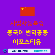 중국 지분참여를 위한 사업자등록증 중국어 공증 아포스티유