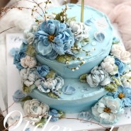 하늘색 좋아하세요 ? 꽃까지 먹을 수 있는 2단 케이크 앙금플라워떡케이크 아빠칠순케이크
