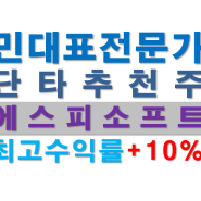 민대표 공개추천주 #에스피소프트 최고 +10% 수익실현