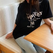 여자티셔츠 MLB 엠엘비 커플옷브랜드, 여성 반팔 티셔츠 스커트 코디