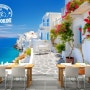 [크레용벽지] 그리스 산토리니 섬 풍경 인테리어 뮤럴 포인트 디자인 벽지 & 롤스크린
