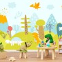 [크레용벽지] 귀여운 공룡 키즈 놀이방 어린이집 인테리어 뮤럴 포인트 디자인 벽지 & 롤스크린