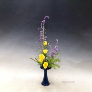 [초월 草月 Sogetsu] 침봉 꽃꽂이 * 세이지, 노랑 장미, 냉이초, 잎새란 2404 168