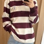 시엔느 프레피 스트라이프 셔츠 버건디 착샷 Sienne Preppy Stripe Shirt