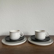 독일 멜리타 화이트앤블랙 커피 티 컵앤소서 디저트접시 트리오세트