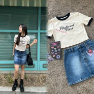 여름 여자 반팔 코디, 리드미컬 플래닛 크롭티 걸리쉬 스트릿 패션 브랜드