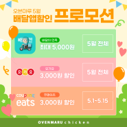 💰 오븐마루 5월 배달앱 프로모션 안내 | 최대 5,000원 할인! 🍗❤