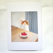오일파스텔 딸기와 고양이