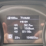 더뉴카니발 디젤 9인승 실연비 / 19.8km (디젤차 연비)