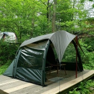 혼자 숲속 우중 캠핑, 텐트를 타프처럼 사용