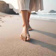 맨발로 걷기 효능 좋다 하여 모래 맨발걷기 도전!