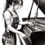 피아노조율 하는여성 연필 스케치부탁 쳇Ai