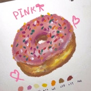 오일파스텔로 디저트 그리기 - 핑크 도넛