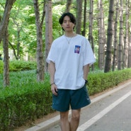 챔피온 US 라인 여름 반팔 티셔츠 카고 숏팬츠로 여름 남자 코디 완성