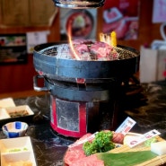 강남/청담 | 모토이시 도산공원점: 개인 화로에 6품모듬세트 한점씩 굽굽 일본식 야끼니꾸 전문점