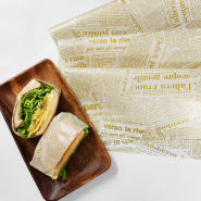 [패킹온] 샌드위치 포장지 왁스페이퍼 33×33 흰배경 노랑글씨로 스티커 없이 샌드위치 포장하기~!🥪🥪🥪