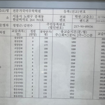 전문가국어수학학원 수강료 안내 RSS 대표 이미지