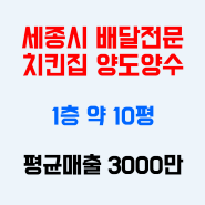 세종시 배달전문 치킨집 양도양수 1층 약 10평 1인 운영 중