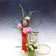 [초월 草月 Sogetsu] 자유화 병화(甁花) * 프로티아(Protea), 작약, 장미, 부들 잎, 시넨시스 2405 173