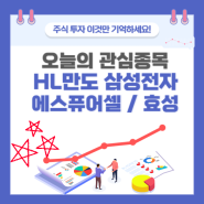 오늘의 관심종목 HL만도 삼성전자 에스퓨얼셀 효성 종목분석