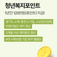 경기도 청년 복지 포인트 1년 120만원 지급 1차접수