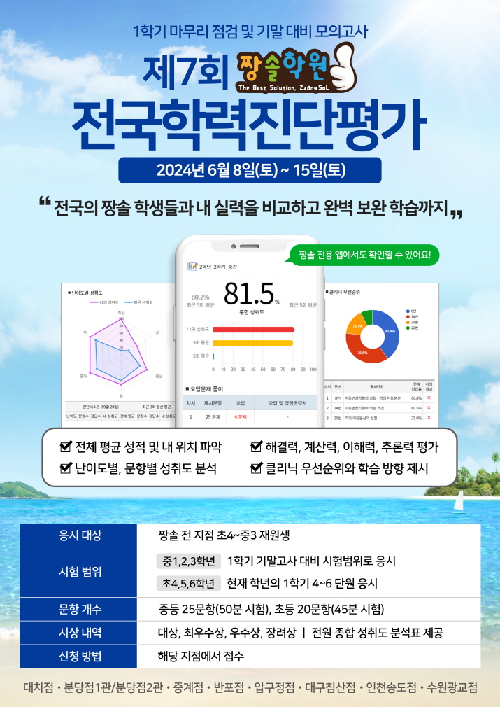 💯 제 7회 짱솔학원 학력진단평가 💯 : 네이버 블로그