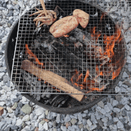 내돈내산 캠핑장 음식 손질된 오징어 숯불 구이